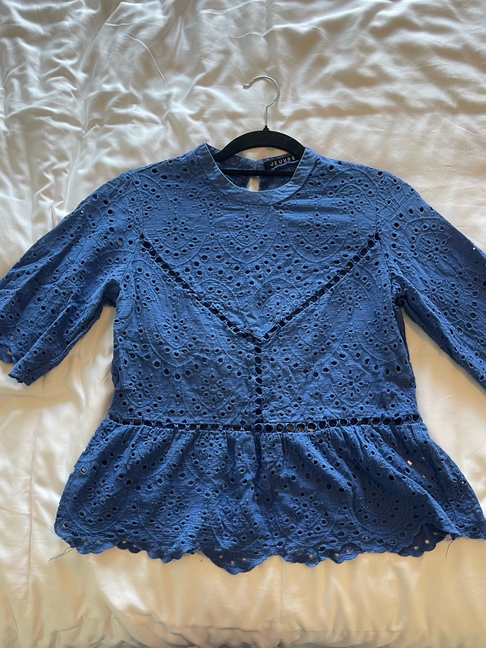 Jeuvre Blue Eyelet Peplum Blouse